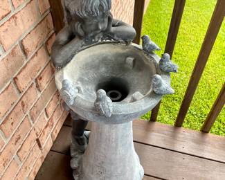 Concrete Girl with Birdbath