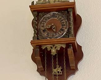 Original Vintage Zaanse Wuba Warmink wall clock, Zaandam Holland with 8 day pendulum clockwork.