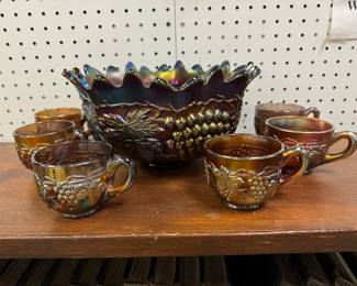 Northwood Carnival Glass Punchbowl and Cups