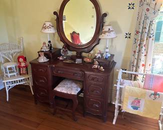 Lillian Russell Davis Cabinet Vanity w/ Mirror and Stool