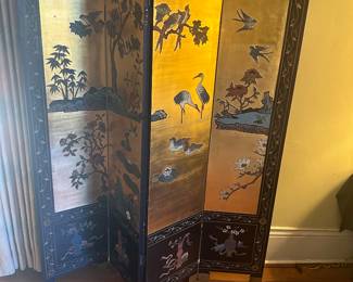 Painted oriental Wood Panel Screen