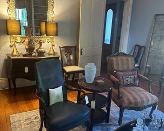 Hickory Blue Leather Chair, Hancock and Moore Upholstered Chair