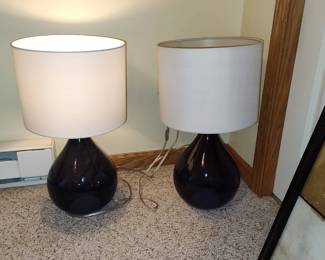 2 BLUE GLASS LAMPS $75.00