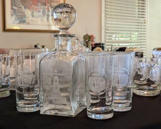 Liquor decanter and Knoxville News Sentinel highball glasses