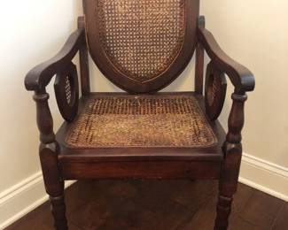 Vintage Caned Back Seat Wooden Arm Chair