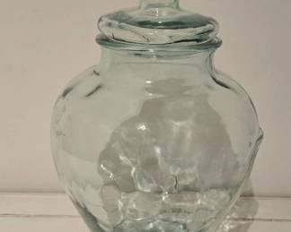 Large Pale Green Lidded Potbelly Jar
