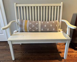Distressed Wood Bench with Pillow