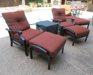 Patio furniture - Mallin brand . The storage table brand is Castelle.