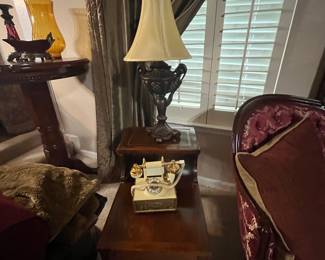 Side table and decorative vintage style telephone  