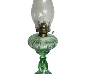 Vintage Green Glass Oil Lamp