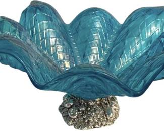 Gorgeous Blue Glass Bowl with Silver Base
