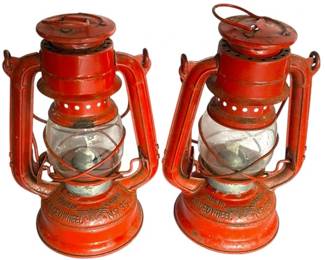 Pair of Red Vintage Metal Lanterns
