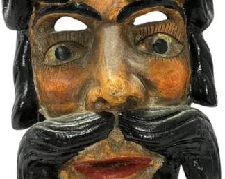 Carved Wood Moustache Man Mask