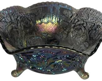 Purple Carnival Glass TriFooted Bowl