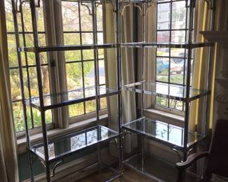 Rare Maison Jansen chrome shelf units (2) with brass accents, MCM, 1980’s.