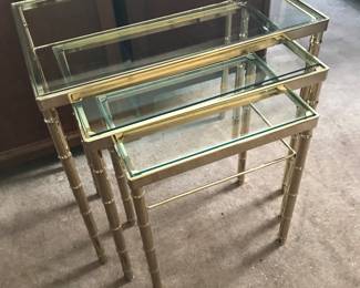Metal faux bamboo nesting table set of three.