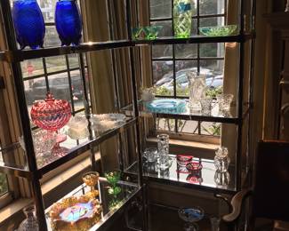 Beautiful uranium, cobalt, amber and pink depression glass decor.