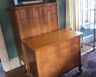 Birdseye Maple highboy dresser and short dresser.