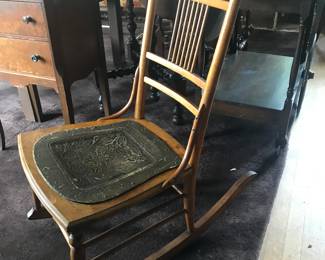 Antique leather seat rocker, excellent condition.