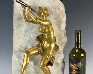 Art Nouveau Gustavo Obiols Delgado Idylle Marble  Bronze Figural