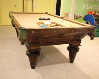 Antique oak pool table, L. Decker