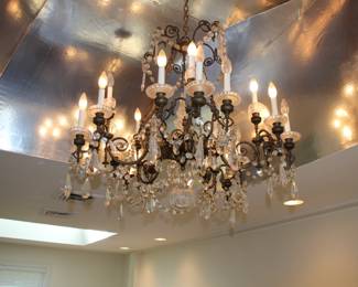 Antique bronze & crystal chandelier