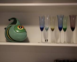 Fish cookie jar; colored flutes