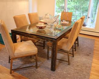 MCM Mastercraft acid etched dining table by Bernhard Rohne with 6 chairs, from Baker