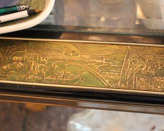 MCM Mastercraft acid etched dining table by Bernhard Rohne with 6 chairs, from Baker