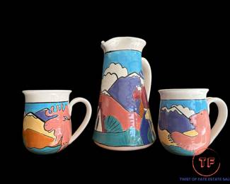 Hand Painted Western Dishes Signed W WHITE