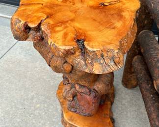 Redwood Burl Side Table with Live Edge Base and Top
