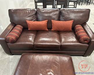 SMITH BROS Leather Sofa with Leather Ottoman