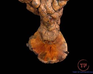 Redwood Burl Lamp Table / Stand with Live Edge and Leather Shade