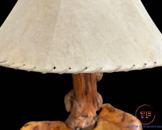 Redwood Burl Lamp Table / Stand with Live Edge and Leather Shade