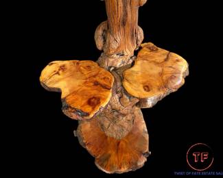 Redwood Burl Lamp Table / Stand with Live Edge and Leather Shade