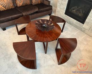 BROWNSTONE Furniture Round Coffee Table with Nesting Stools