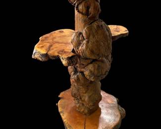 Redwood Burl Lamp Table / Stand with Live Edge and Leather Shade