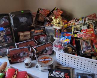 Many toys, mostly motorcycle