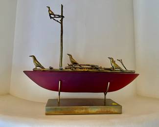 Glass and brass boat sculpture