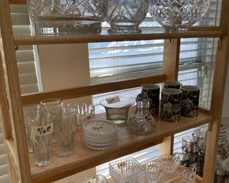 TOP SHELF IS HAND CUT CRYSTAL 