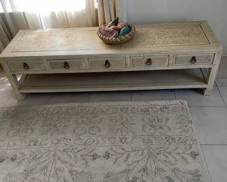 LOW BENCH WITH MEXICAN FRUIT BOWL/ AREA RUG