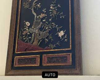 LARGE ORIENTAL WOOD AND HARDSTONE  HANGING PANEL. OUTSTANDING!