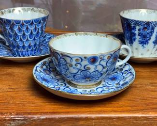 Lomonosov Russian Porcelain Cups Saucers