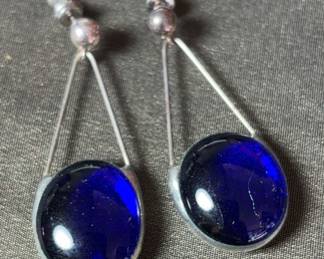 Teardrop Earrings With Colbalt Blue Cabochon 