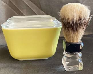 Pyrex 1.5 Cup Lidded Dish And Badger Bristle Shaving Brush