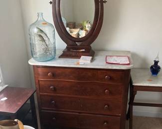 Antique dresser mirror and marble top dresser