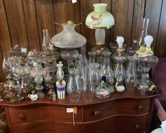 Antique lamps and chest 