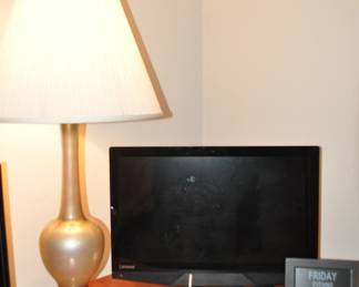 Wonderful Lenovo IdeaCentre A10700-27ISH with DVD All in One Computer with Windows 10. Shown with a Mid Century Iridescent 39"  Lamp with a Silk Pleated Shade.