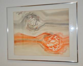 Signed 1974 Watercolor by Aviva Robinson, Detroit Artist, 28" x 21.5"