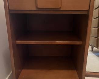 Matching Mid Century Modern Maple One Drawer Open Shelf Nightstand/Side Table,  18"W x 36"H x 15.5"D